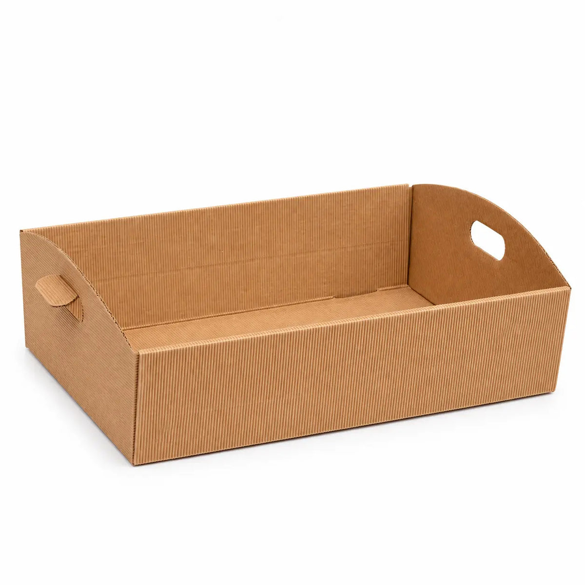 Cesto in cartone ondulato avana con manici cm 45 x 35 x  11,5 h