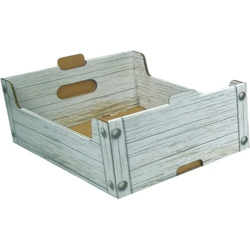 Cesta in cartone effetto legno bianco con manici cm 42 x 29 x 14 h