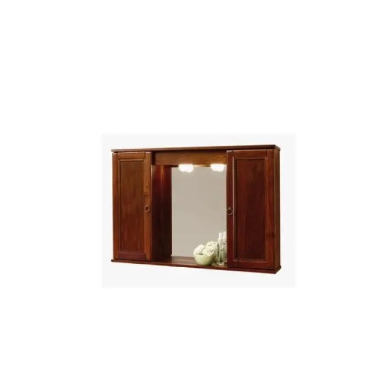 Antique walnut bathroom furniture mirror with 2 doors and lighting 92x16x63 cm