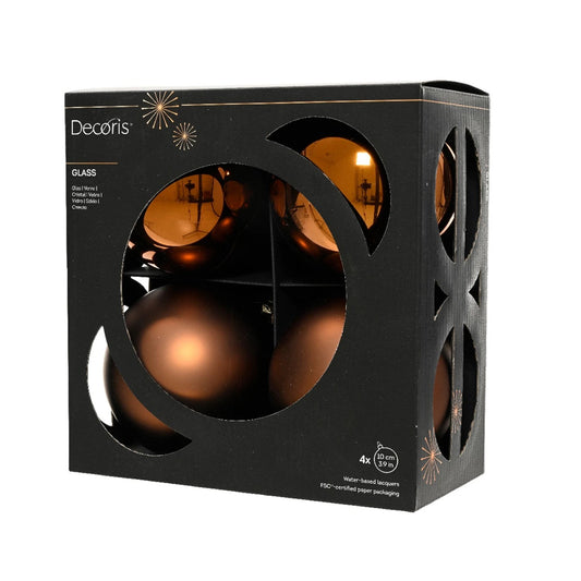 Box 4 palline di Natale in vetro marrone espresso lucide e opache Ø10 cm