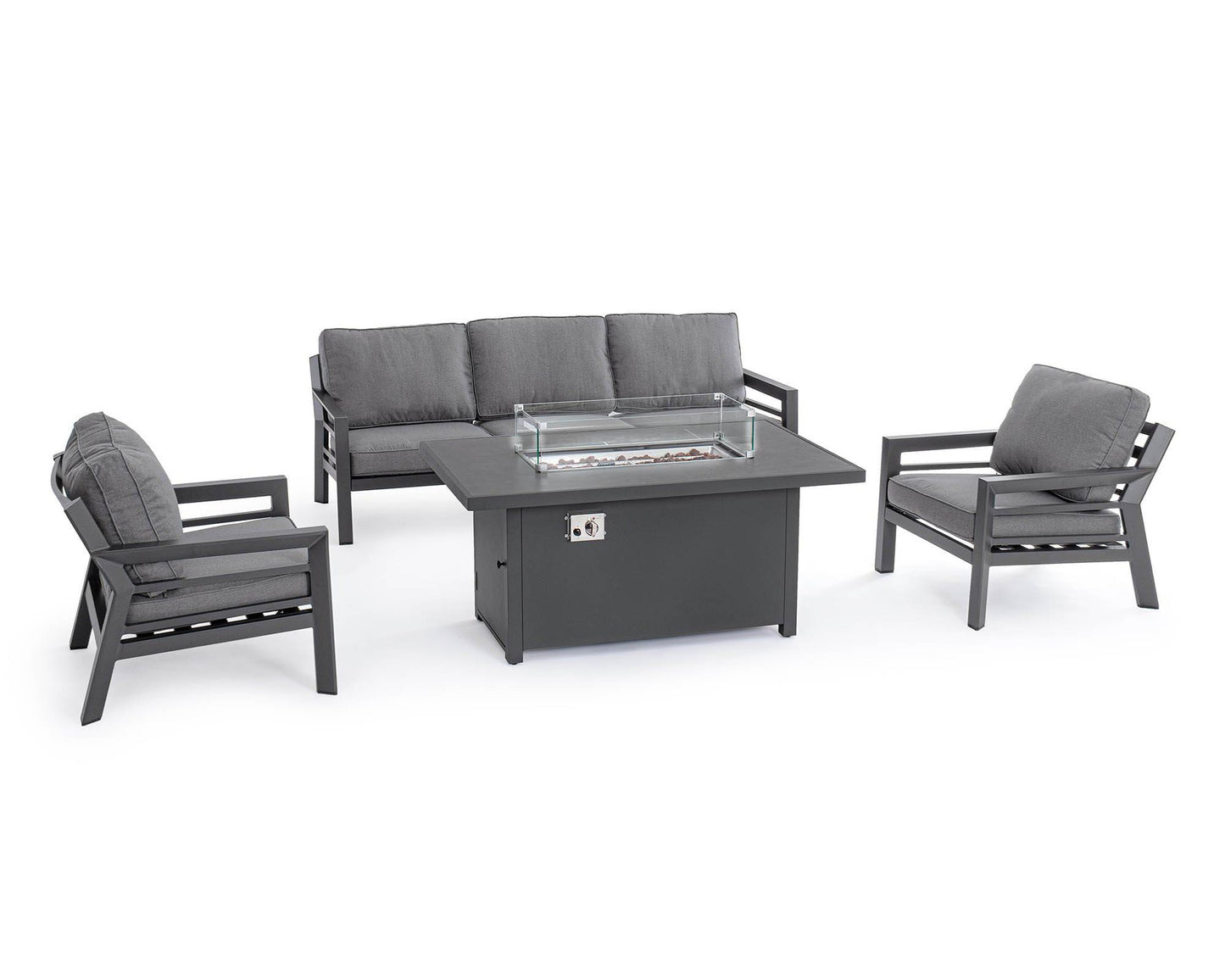 Set von 4 Stcs Wohnzimmer mit Kissen Hendrix Anthrazitaluminium, Stahl, Glas und Polyester