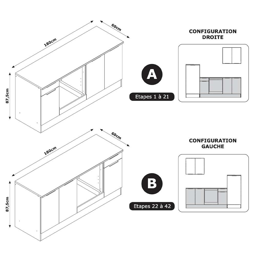 Cucina Liana bianco - cemento lunghezza 180