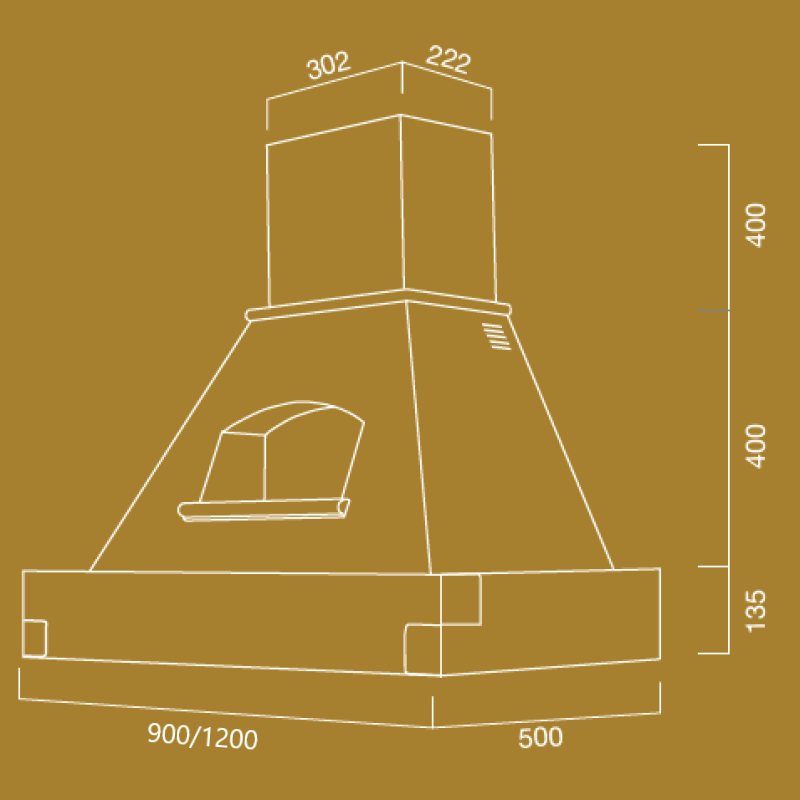 EPOQUE weiße rustikale Dunstabzugshaube mit Holzrahmen mit tabakfarbener Einlage, 120 cm