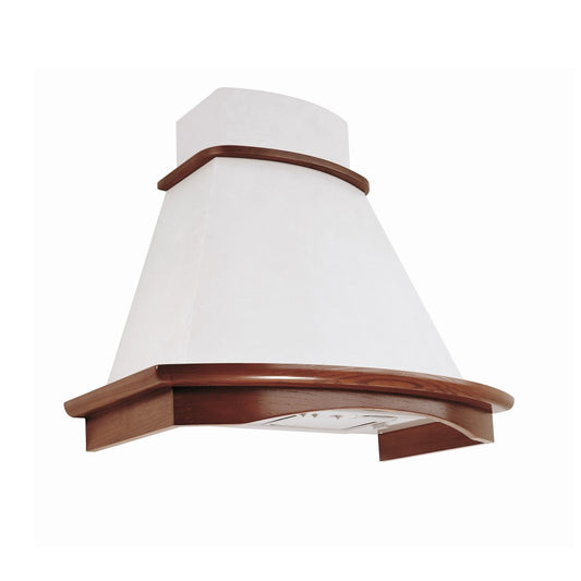 BELLA weiße rustikale Dunstabzugshaube mit Holzrahmen in tabakfarbener Einlage 60 cm