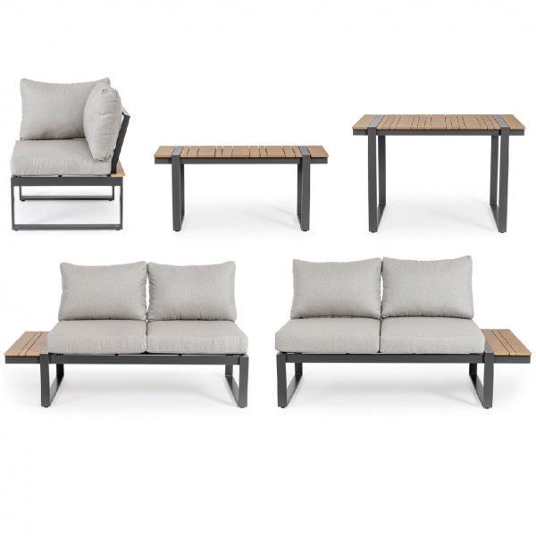 Ecksofa-Set aus pulverbeschichtetem Aluminium und Polywood in Anthrazit
