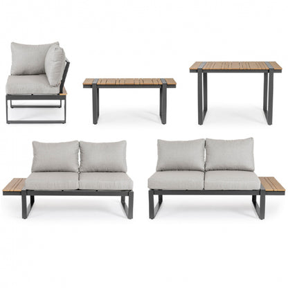 Ecksofa-Set aus pulverbeschichtetem Aluminium und Polywood in Anthrazit