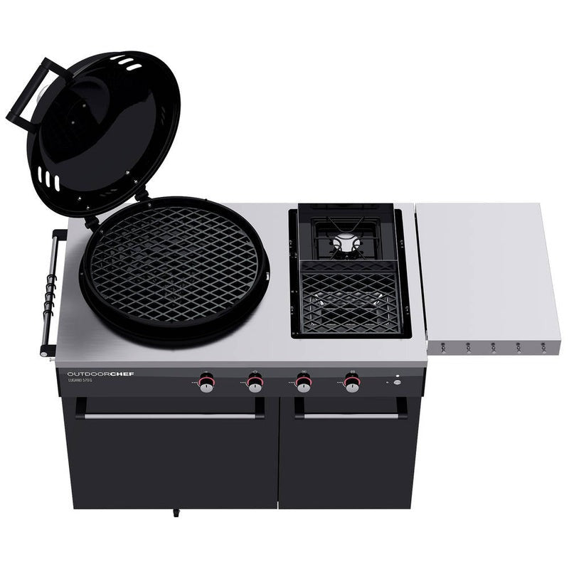Gas barbecue Outdoorchef Lugano 570 g - spherical grill with Steakhouse Burner and lateral hob