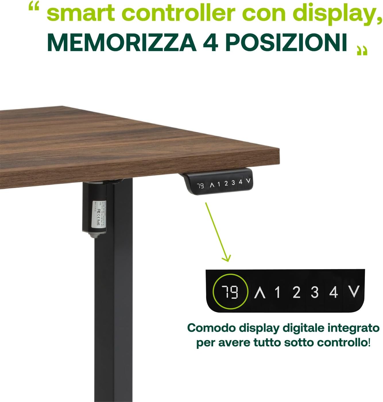 Escritorio Ajustable en Altura Standing Desk con 4 Alturas de Visualización y Motor 150x69 cm Nogal Brera y Negro