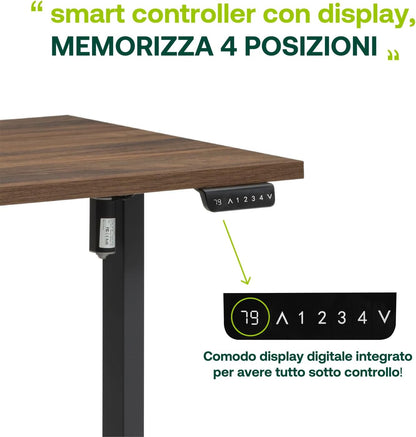 Escritorio Ajustable en Altura Standing Desk con 4 Alturas de Visualización y Motor 150x69 cm Nogal Brera y Negro