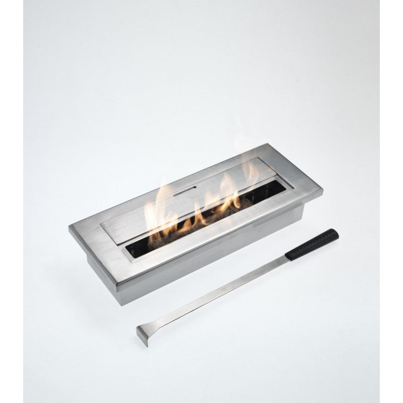 Design-Tisch-Bioethanol-Kamin, grau-chrom, 40 x 15 x H 8 cm