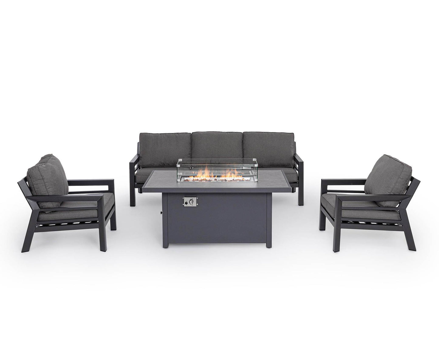 Set von 4 Stcs Wohnzimmer mit Kissen Hendrix Anthrazitaluminium, Stahl, Glas und Polyester