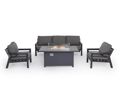 Set von 4 Stcs Wohnzimmer mit Kissen Hendrix Anthrazitaluminium, Stahl, Glas und Polyester