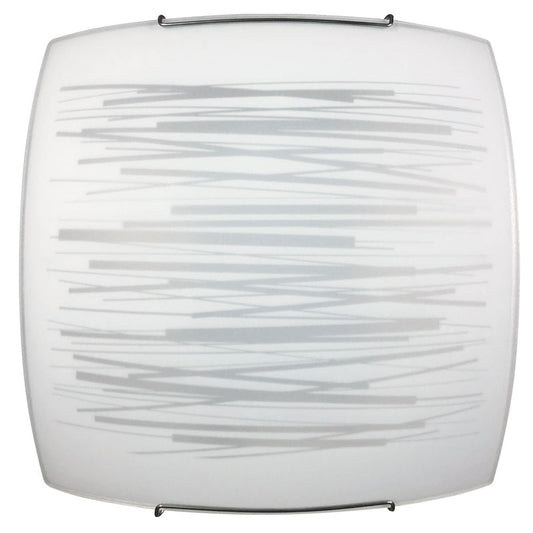 Ceiling Lamp 2xE27 with Hooks in Chrome and Glass, Decorated White Plate.