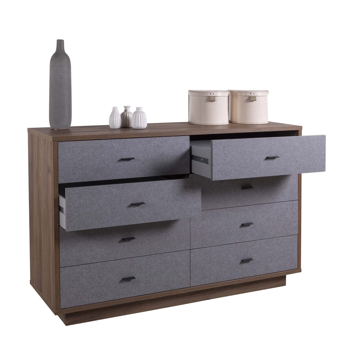 Cómoda Elegante con 8 Cajones - Nogal/Gris - 138x89,50x44,40 cm