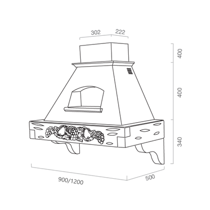 GIADA MAX white rustic kitchen hood with wooden frame in tobacco color inlay 90 cm