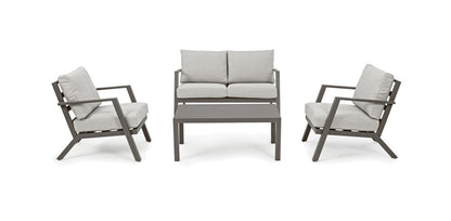 Sala de estar de jardín en aluminio pintado de marrón con asiento de tela extraíble - Harley