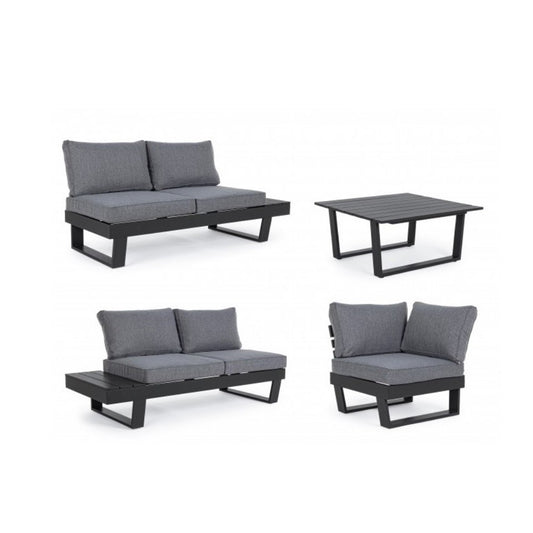 Antrazitfarbenes Ecksofa-Set mit Kissen