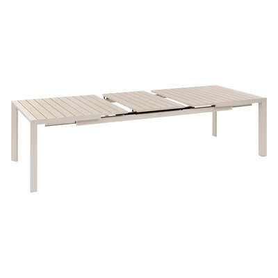 Rechteckiger Tisch Evasion für 10 Personen, Aluminium mit Holzoptik, Leinen-Ton, 214x110x77 cm