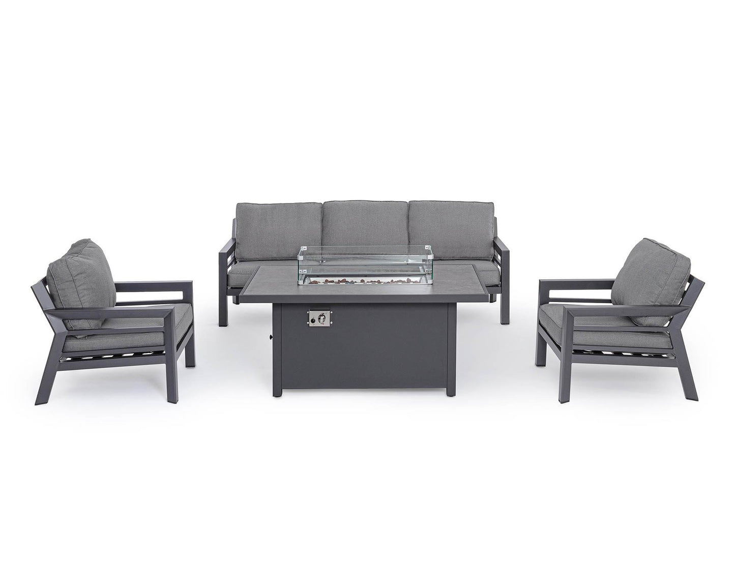 Set von 4 Stcs Wohnzimmer mit Kissen Hendrix Anthrazitaluminium, Stahl, Glas und Polyester