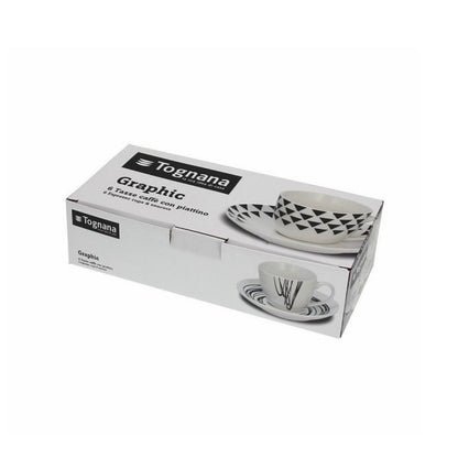 Set mit 6 Kaffeetassen mit passender Untertasse Metropolis Graphic Line Tognana