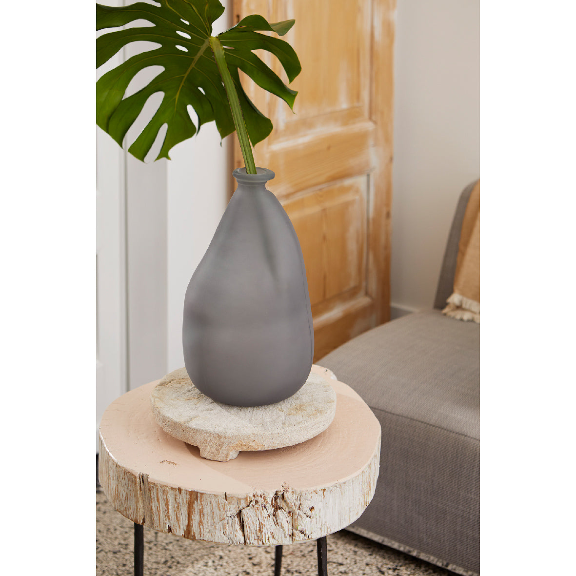 Matt gray recycled glass vase