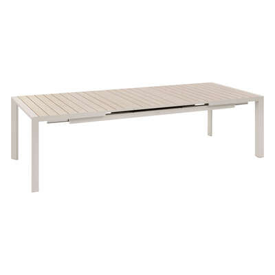 Rechteckiger Tisch Evasion für 10 Personen, Aluminium mit Holzoptik, Leinen-Ton, 214x110x77 cm