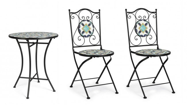 Promo-Set Tisch mit Stühlen aus Eisen Positano (Maße: 60 cm Durchmesser x 75 cm Höhe)