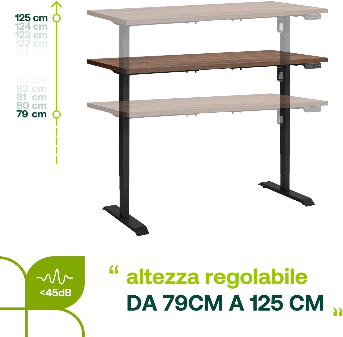 Escritorio Ajustable en Altura Standing Desk con 4 Alturas de Visualización y Motor 150x69 cm Nogal Brera y Negro