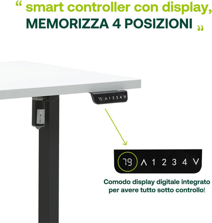 Escritorio Ajustable en Altura Standing Desk con 4 Alturas y Pantalla Integrada (150x69 cm) Blanco Lacado y Negro