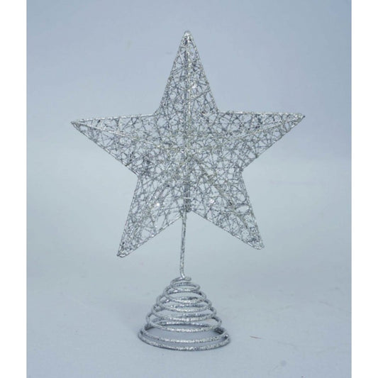 Christmas tree star tip Glittery silver 18x h15 cm