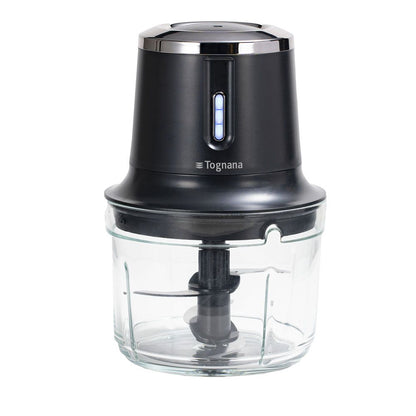 Schwarzer, wiederaufladbarer Akku-Zerkleinerer aus Kunststoff und Glas