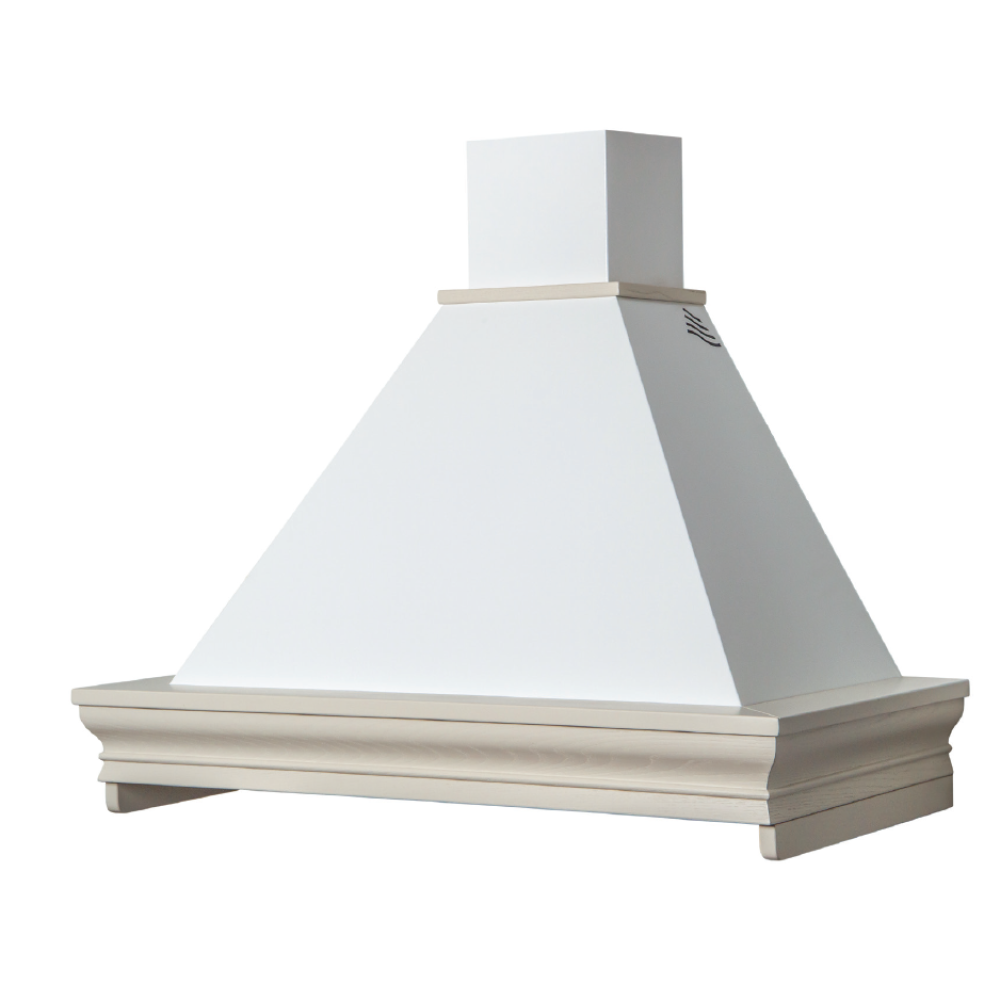 CLASSICA white rustic kitchen hood with rope-coloured wooden frame 120 cm