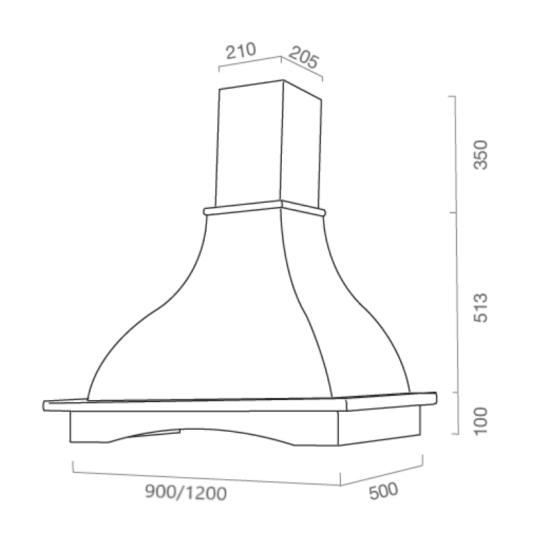 Campana extractora PROVENZA de acero inoxidable blanco y estructura de madera color tabaco 90 cm