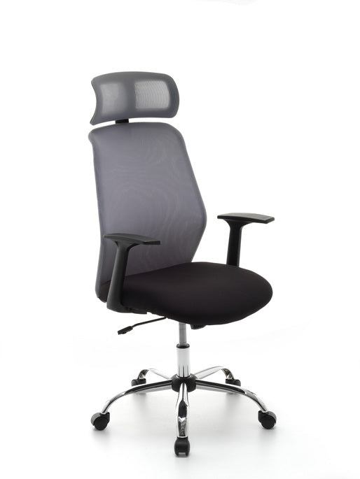 Mod Kart Directional Office Sessel - Stahlstruktur verchromt - schwarzer Stoff - Netzwerk zurück - Dim.l49.5xp64xh116-123.5 cm