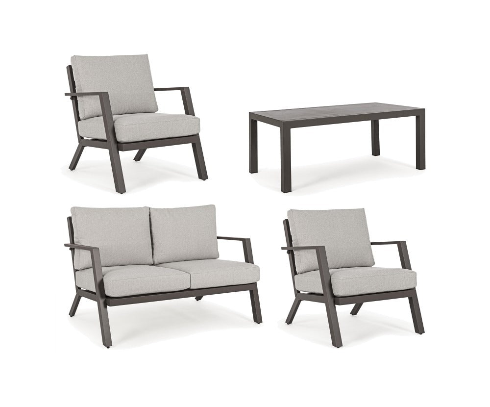 Sala de estar de jardín en aluminio pintado de marrón con asiento de tela extraíble - Harley