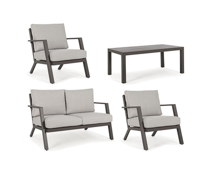 Sala de estar de jardín en aluminio pintado de marrón con asiento de tela extraíble - Harley