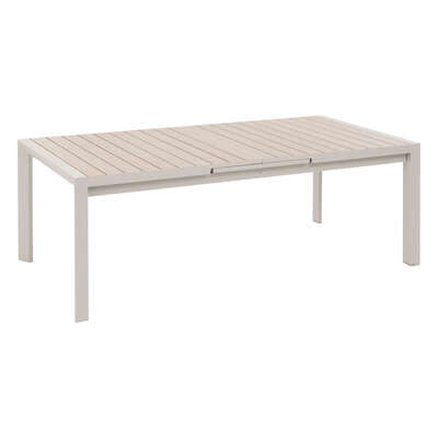 Rechteckiger Tisch Evasion für 10 Personen, Aluminium mit Holzoptik, Leinen-Ton, 214x110x77 cm