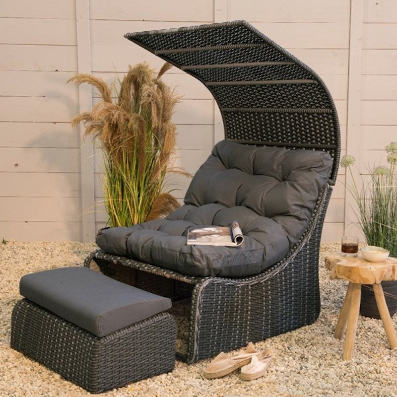 Graues Rattan Daybed Siesta - 108x90x150 cm