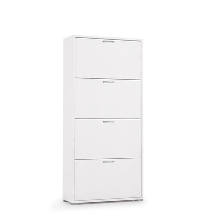 Double Depth Shoe Rack With 4 Doors Up To 18 Pairs Of Shoes white/white