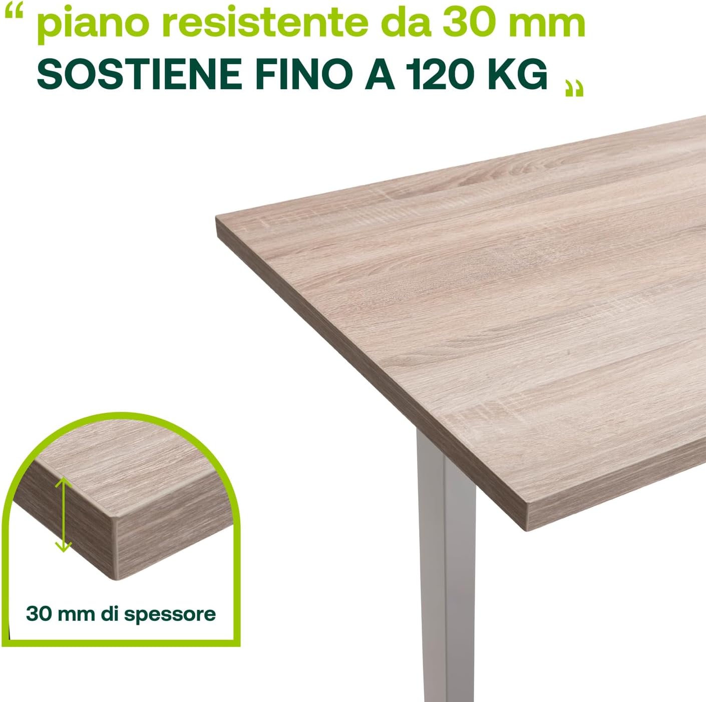 Höhenverstellbarer Schreibtisch mit 4 Höhen (150x69 cm) Sonoma Eiche und Weiß