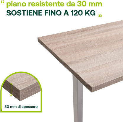 Höhenverstellbarer Schreibtisch mit 4 Höhen (150x69 cm) Sonoma Eiche und Weiß