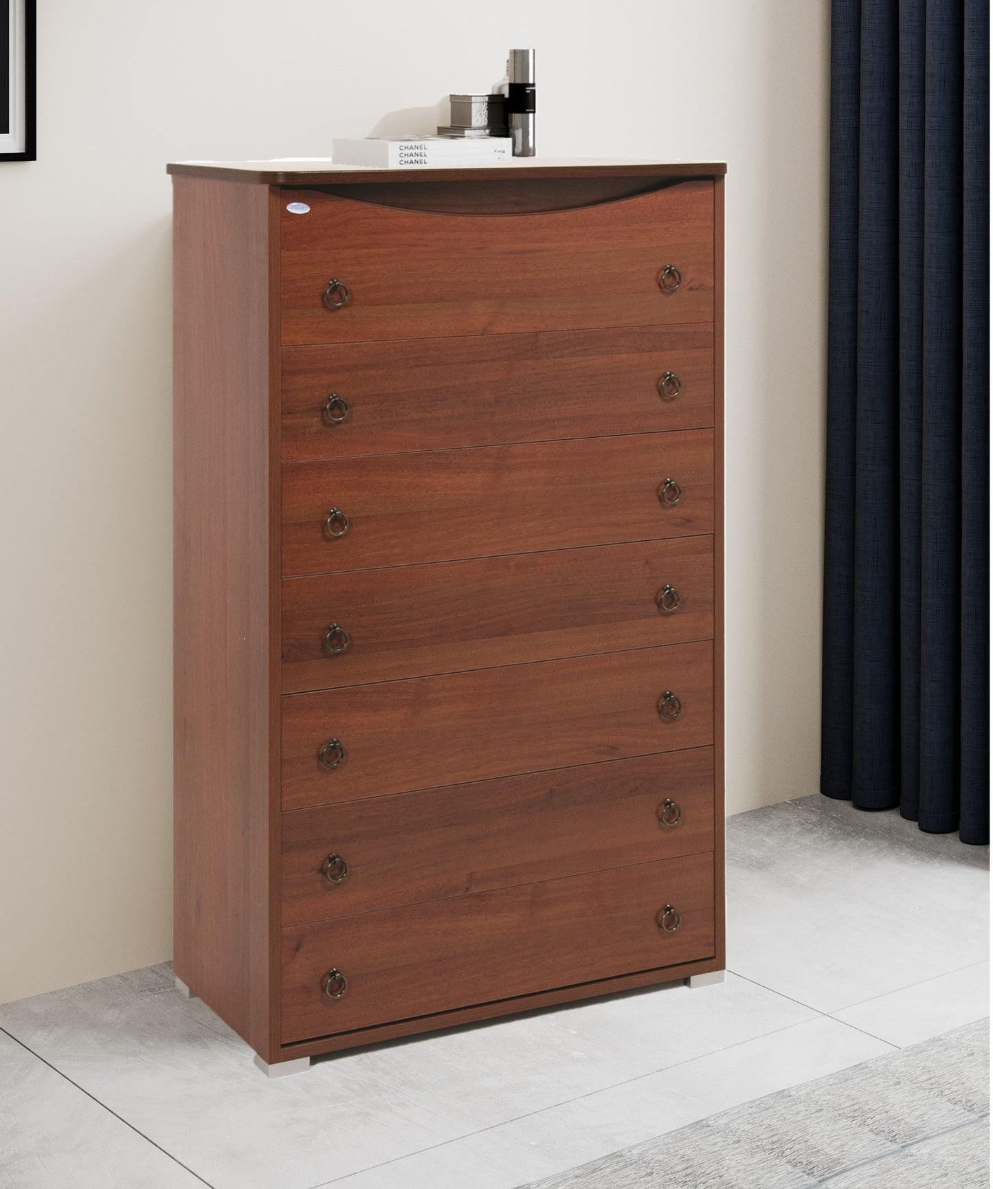 Antique Walnut chest of drawers in melamine wood with 7 drawers H.127x76x41 cm