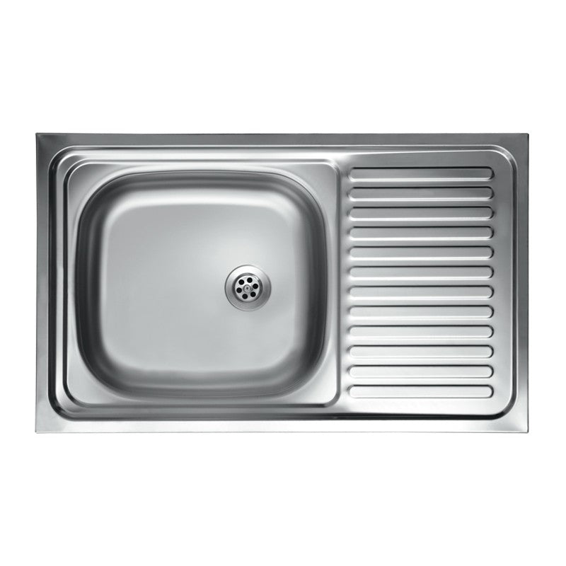 Countertop kitchen sink with right steel drainer 50x80 cm