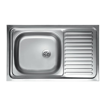Countertop kitchen sink with right steel drainer 50x80 cm
