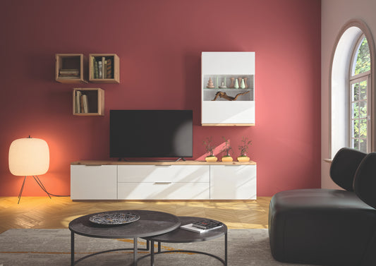 Modern Glossy White and Grey Wall Unit - L.280 H.153 D.42.4
