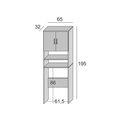 Mueble multiusos encima de la lavadora con dos estantes y dos puertas blancas