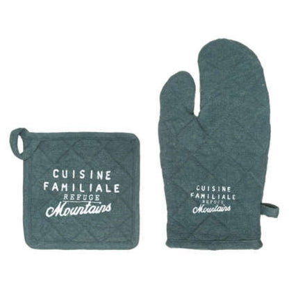 Wilde Handschuh plus Topflappen Pfauenblaue Farbe