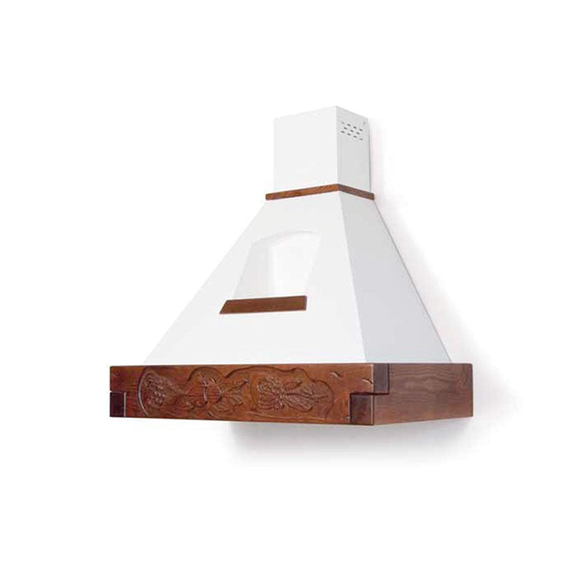 EPOQUE white rustic kitchen hood with wooden frame in tobacco color inlay 90 cm