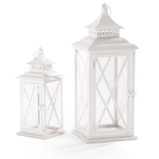 Lanterna in Metallo con Vetri Laterali - 26x26x69 cm - Colore Bianco Avorio