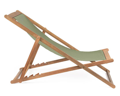 Noemi Moss Green Relaxing Deck Chair in Acacia Wood and Polyester